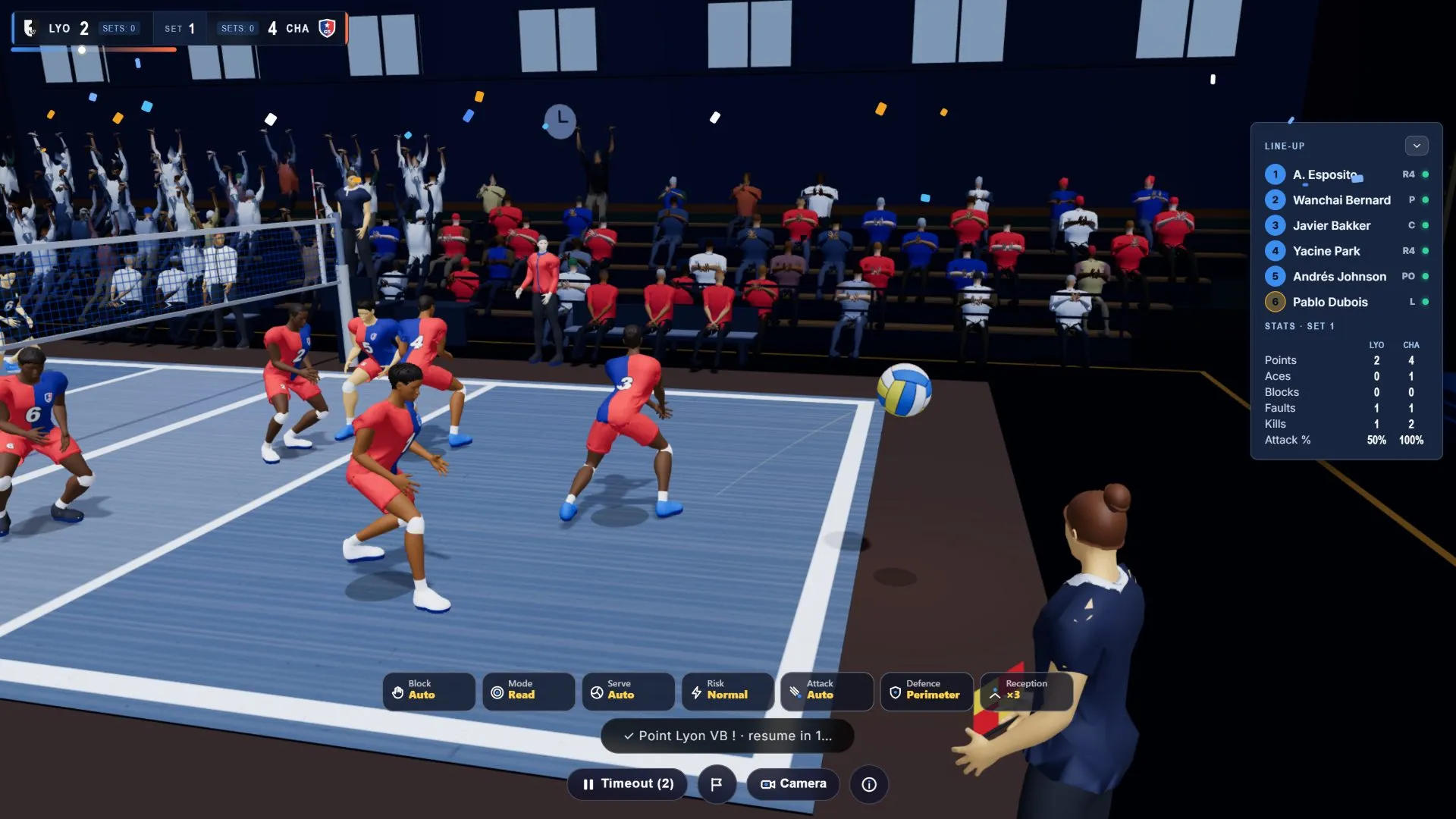 Attack at the net, indoors