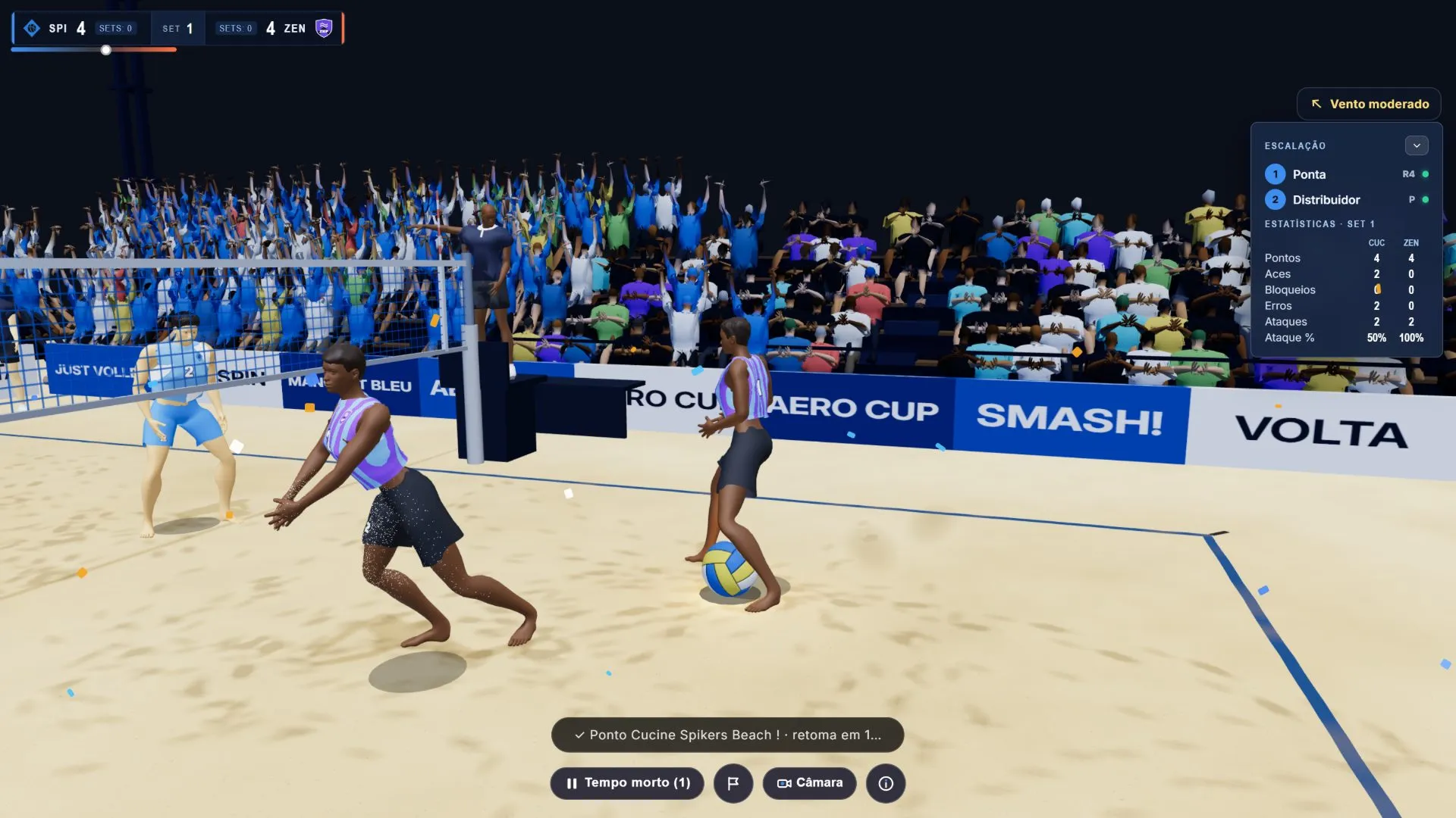 Close de uma partida de vôlei de praia